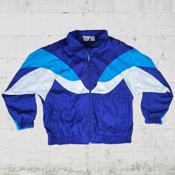 90s Vintage Colorblock Track Set Y2K Blue White Windbreaker Joggers Size Medium - Picture 4 of 16